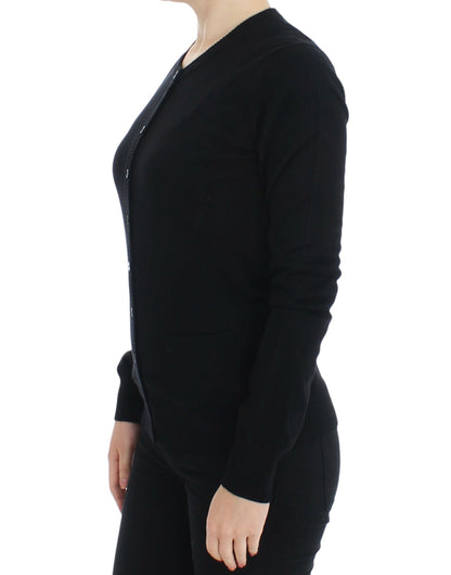 Elegant Black Wool Cardigan Sweater