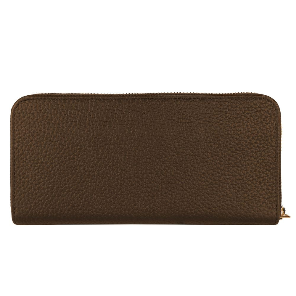 Exquisita cartera de piel con cremallera en color marrón