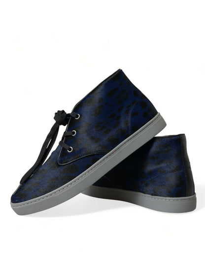 Chic Blue Leopard Print Mid-Top Sneakers