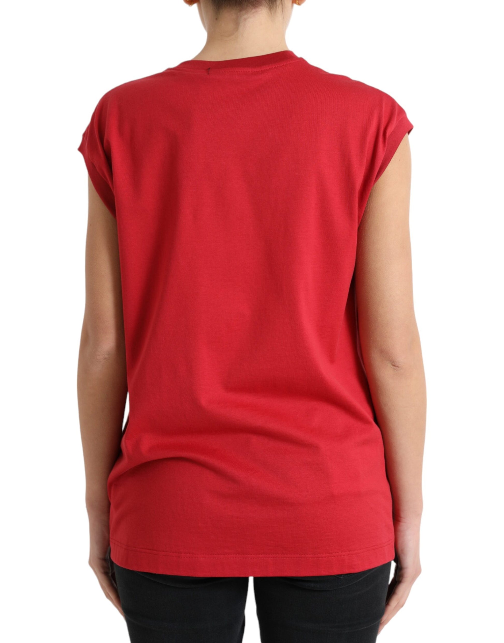 Elegante camiseta sin mangas de algodón rojo con cuello redondo