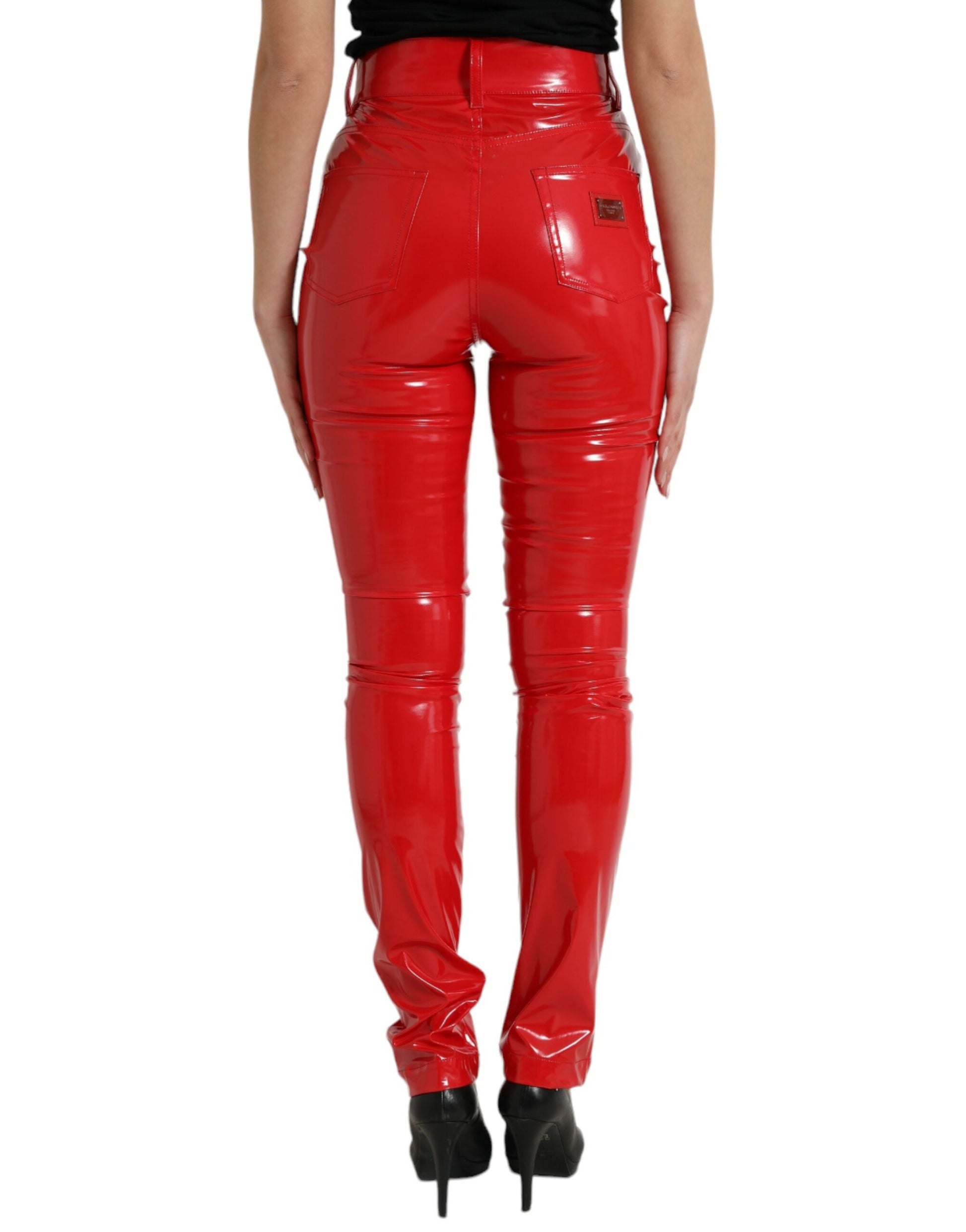 High Waist Red Skinny Pants - Sleek and Chic