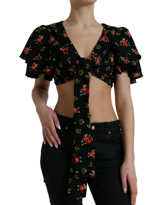 Top corto con estampado floral de moda de lujo