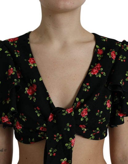 Top corto con estampado floral de moda de lujo