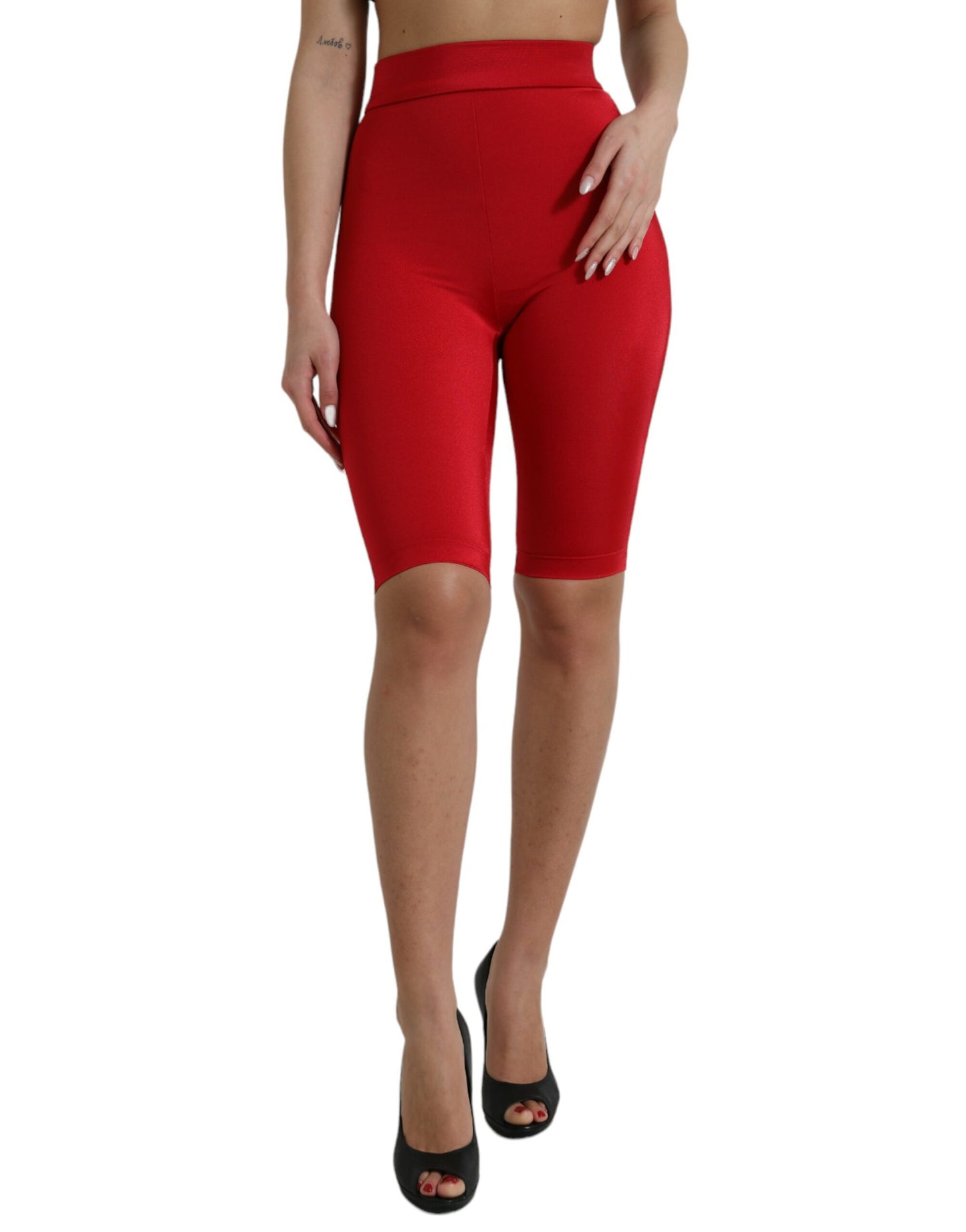 Schicke rote Leggings mit hoher Taille