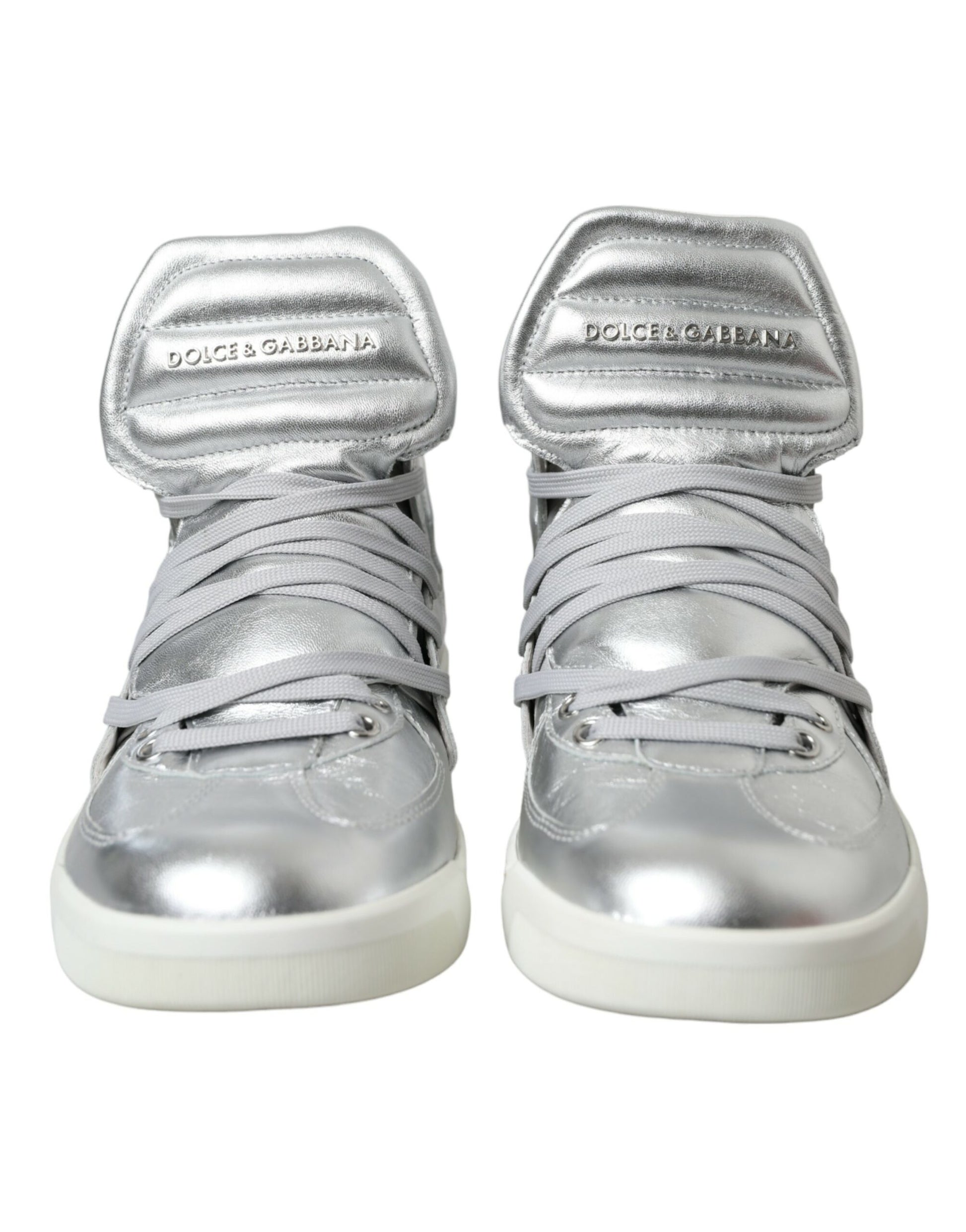 silberne High-Top-Sneakers aus Leder