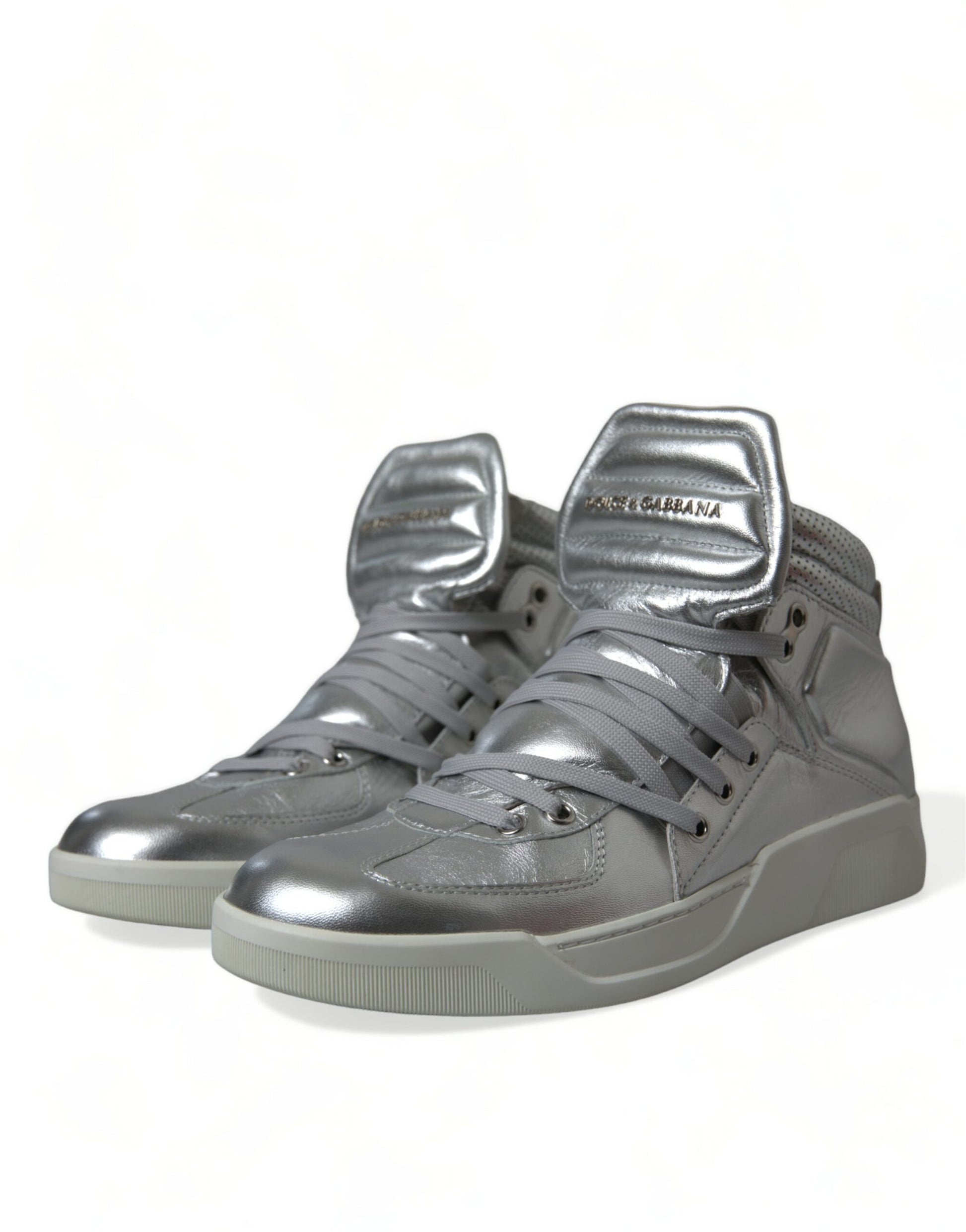 silberne High-Top-Sneakers aus Leder