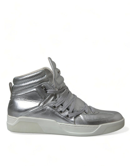 silberne High-Top-Sneakers aus Leder