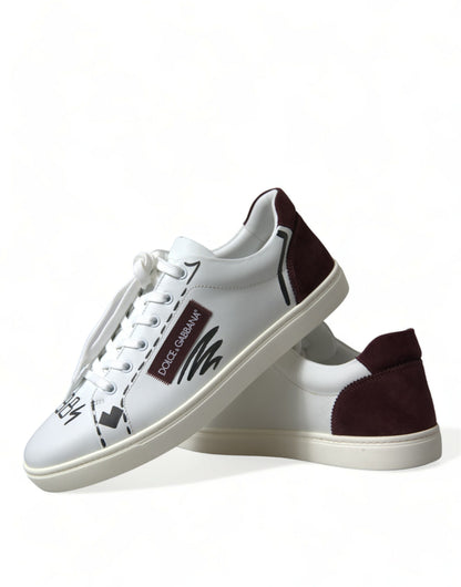 Exklusive Low Top Sneakers in Weiß und Bordeaux