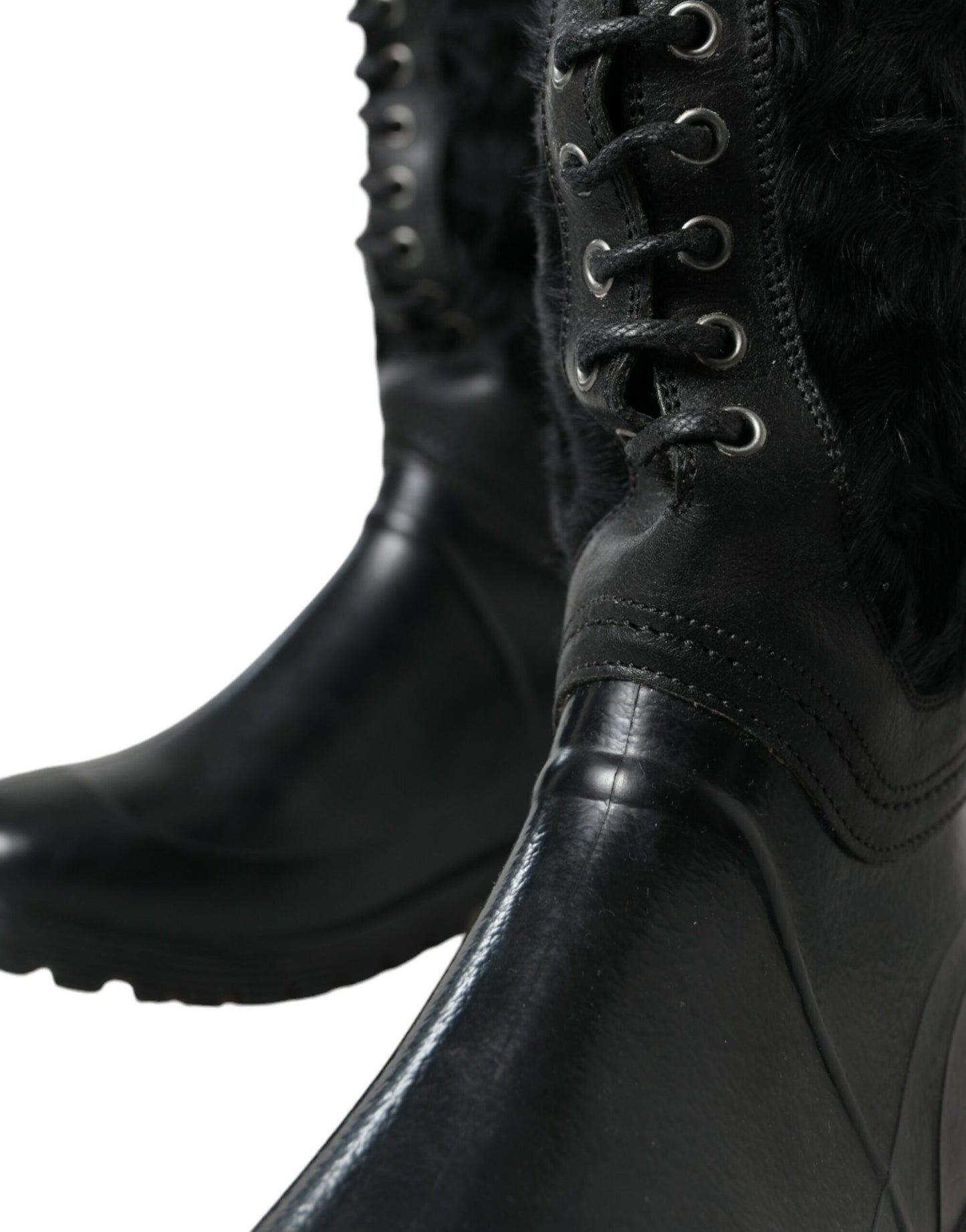 Sleek Black Shearling Mid Calf Boots