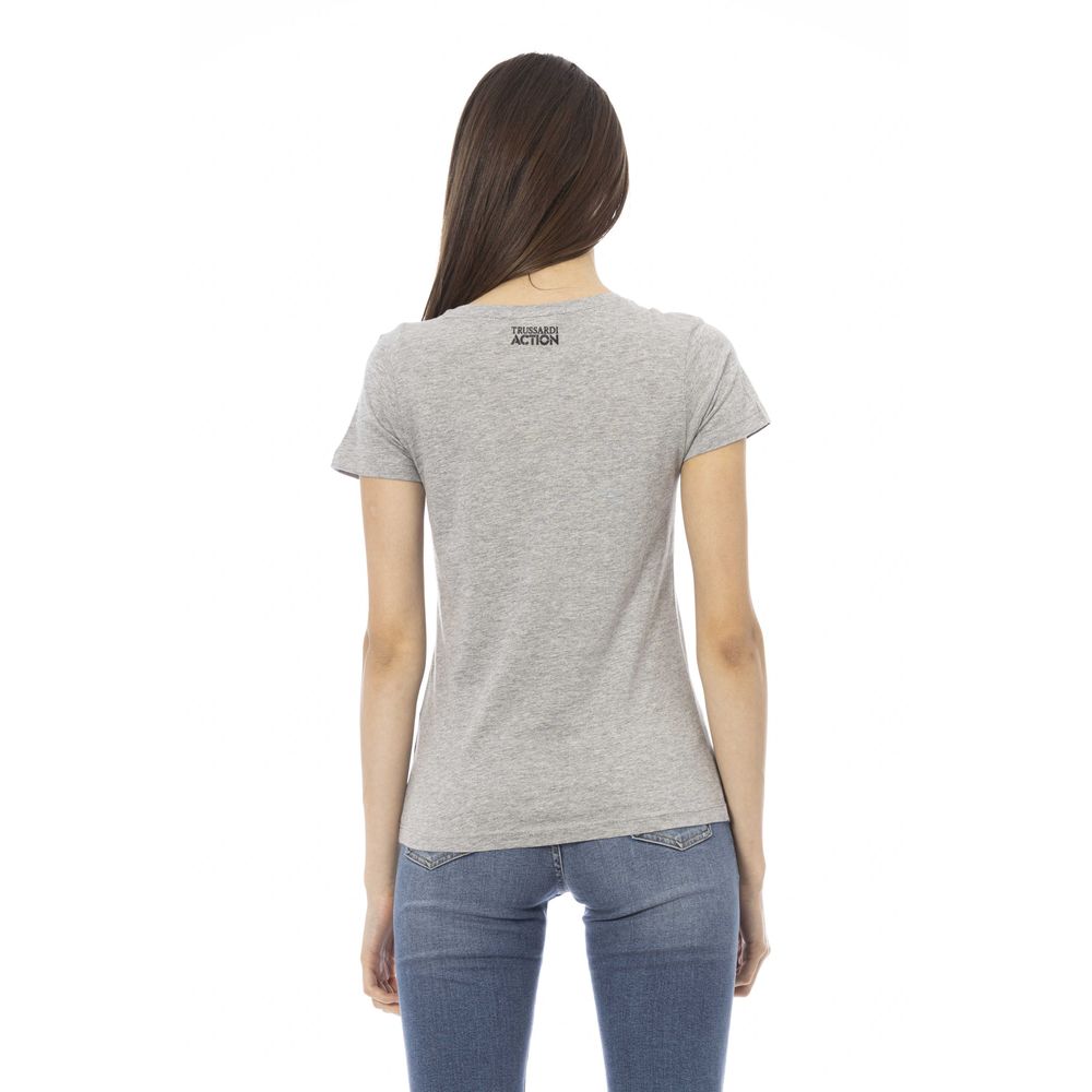Gray Cotton Women V-Neck Top
