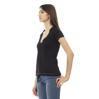 Top de algodón negro para mujer