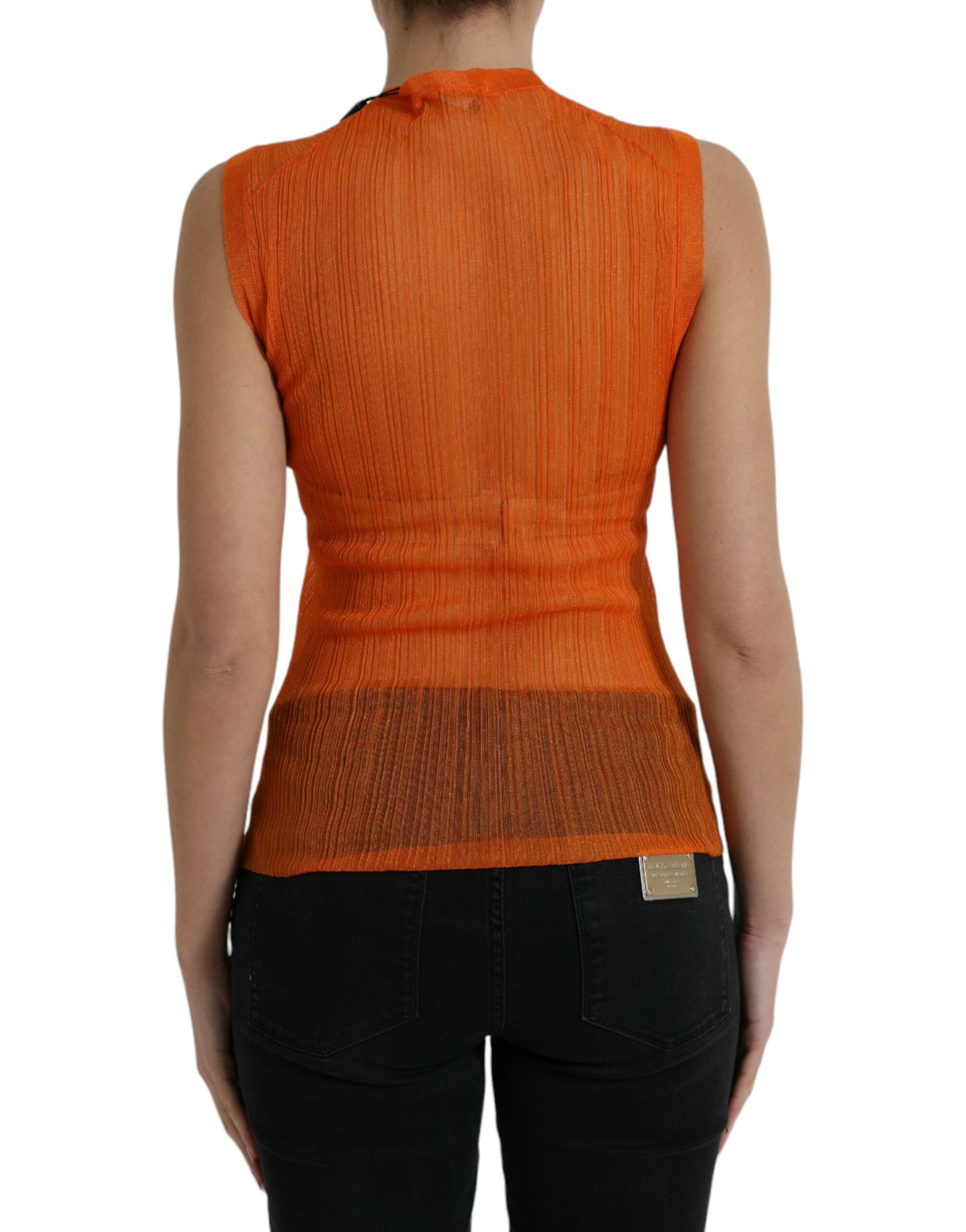 Camiseta sin mangas elegante de color naranja con cuello redondo