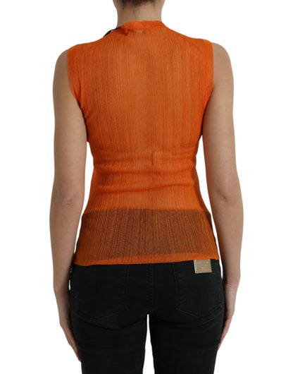 Camiseta sin mangas elegante de color naranja con cuello redondo