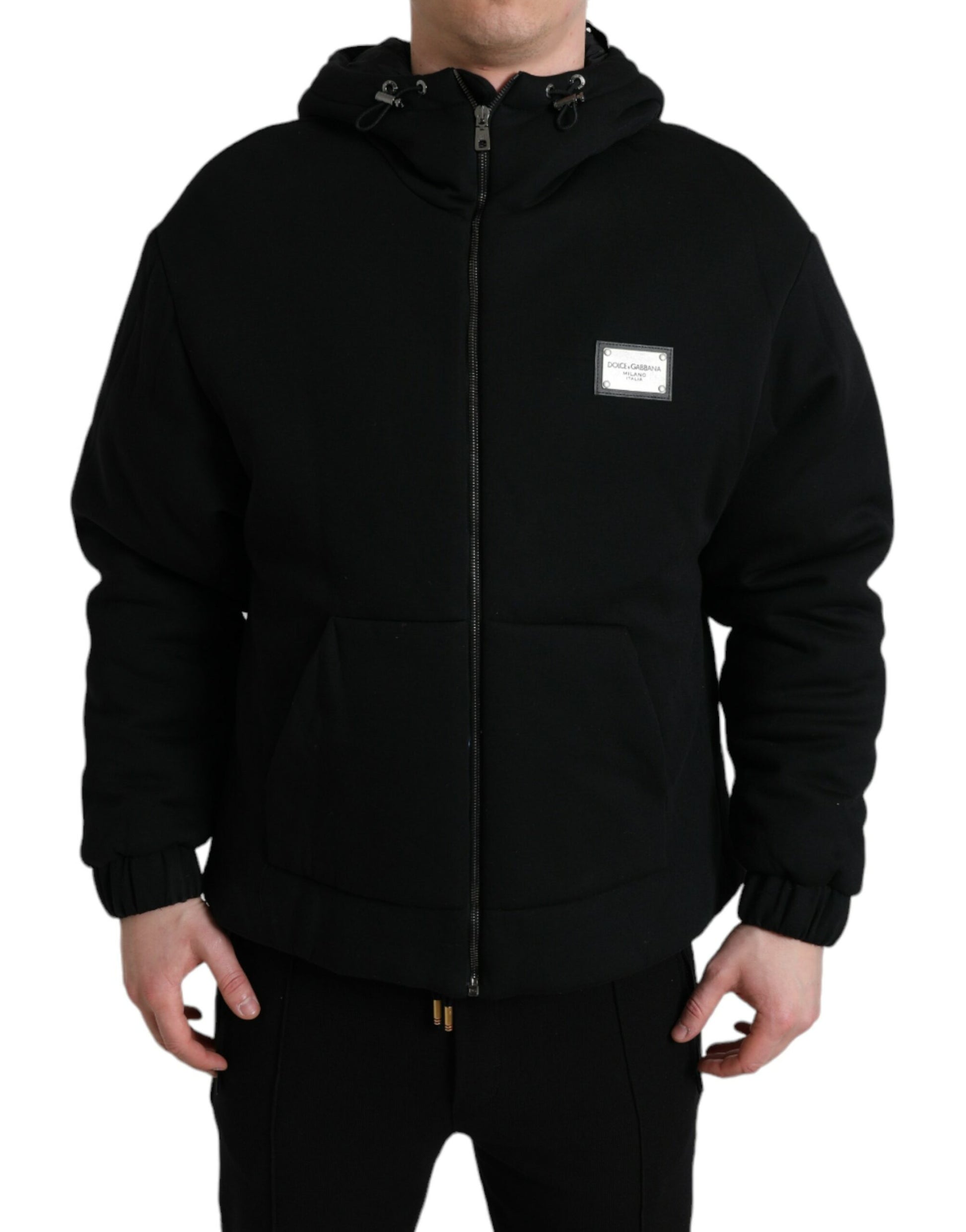 Elegant Black Bomber Jacket with Hood