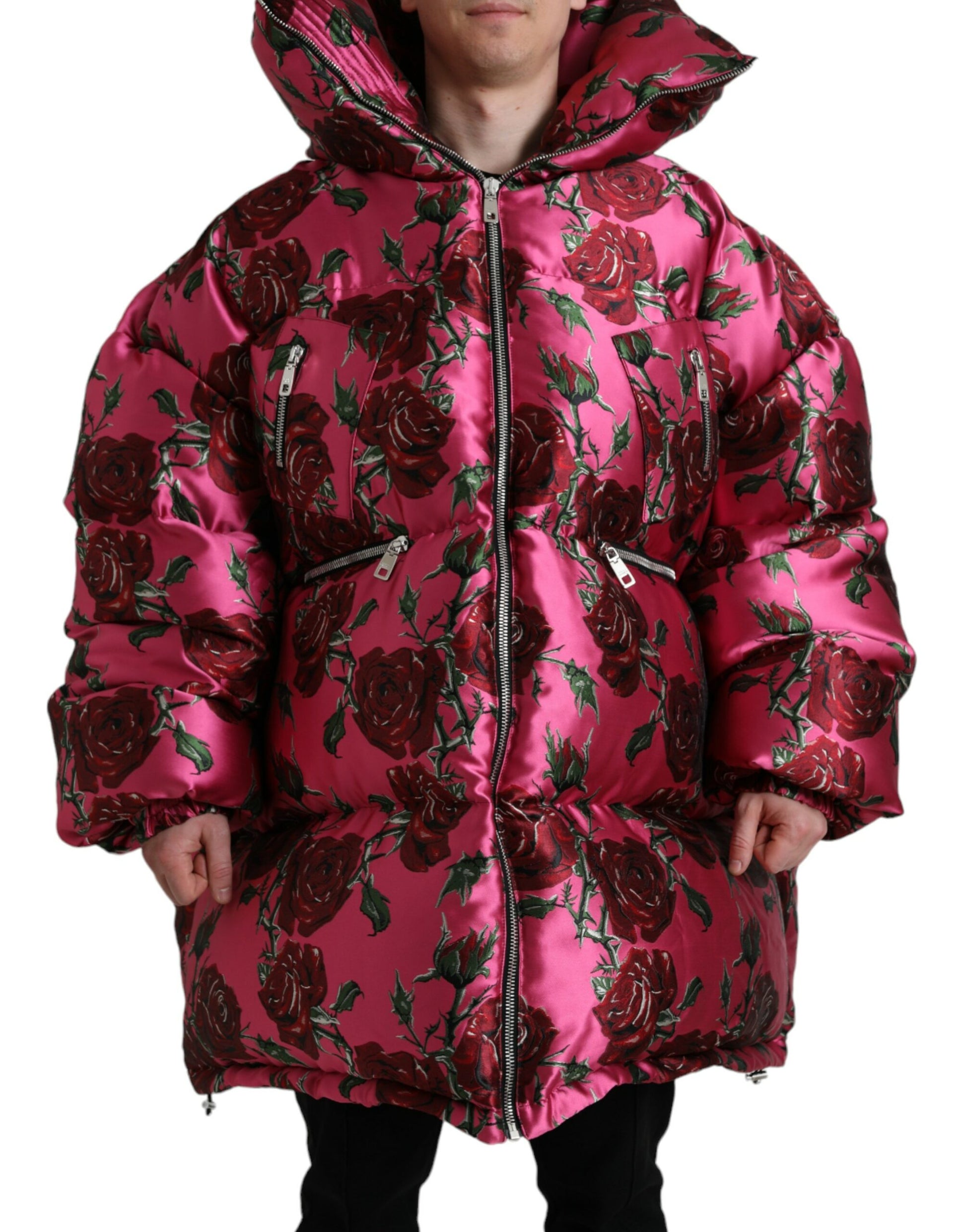 Elegante Steppjacke mit Rosen-Print