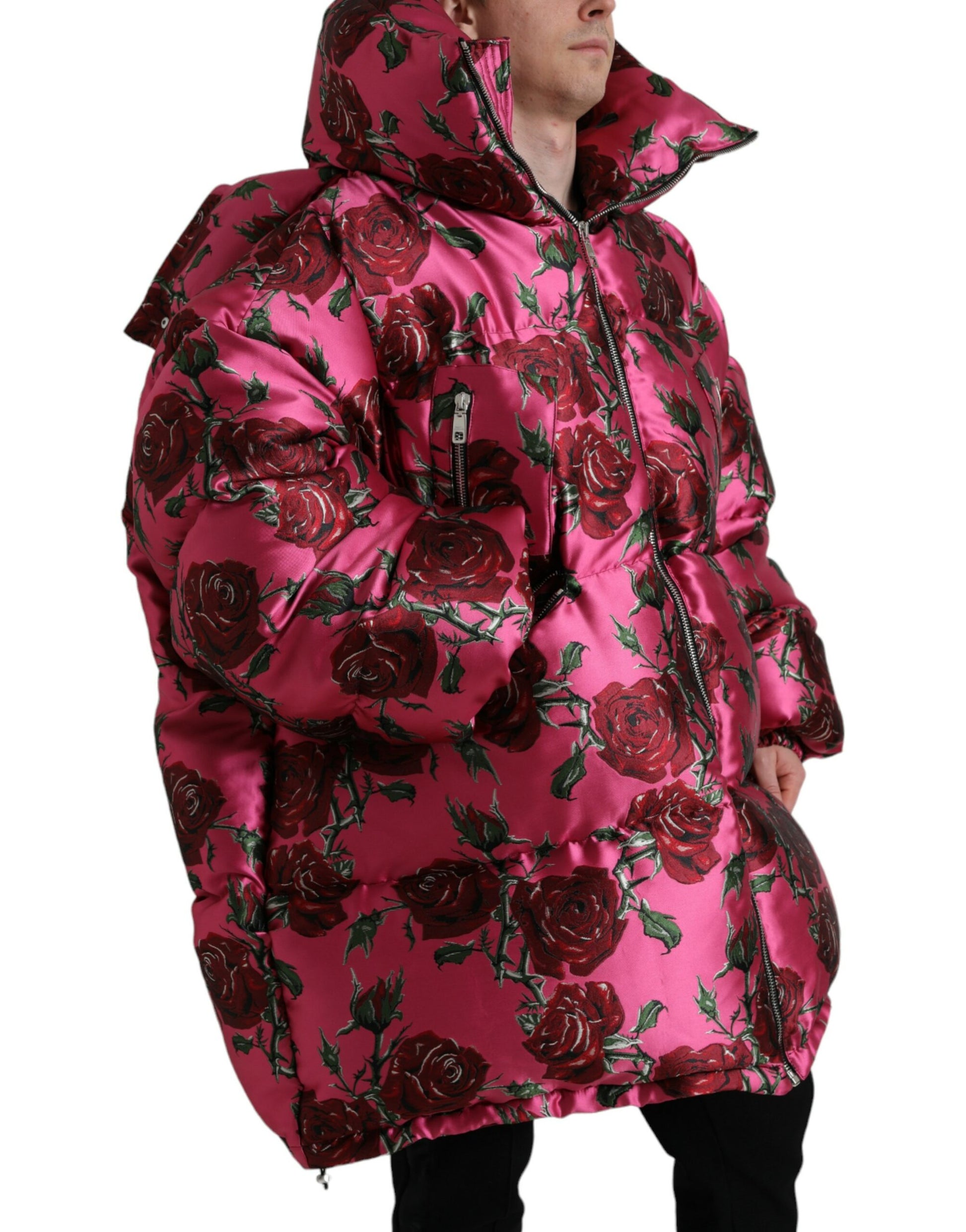 Elegante Steppjacke mit Rosen-Print