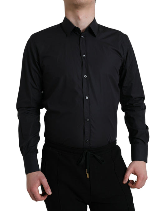 Camisa elegante de vestir azul marino de corte ajustado