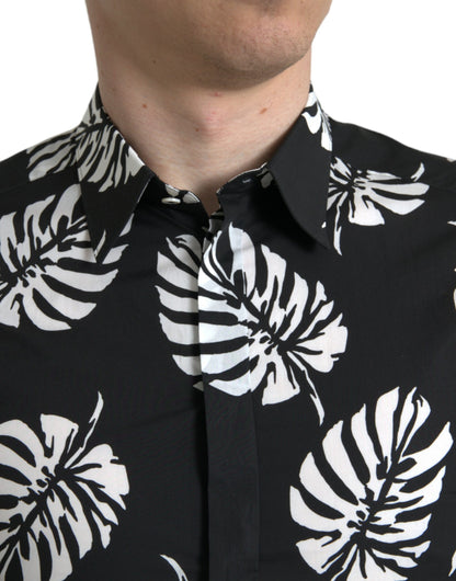 Camisa de vestir elegante de corte entallado con estampado de hojas