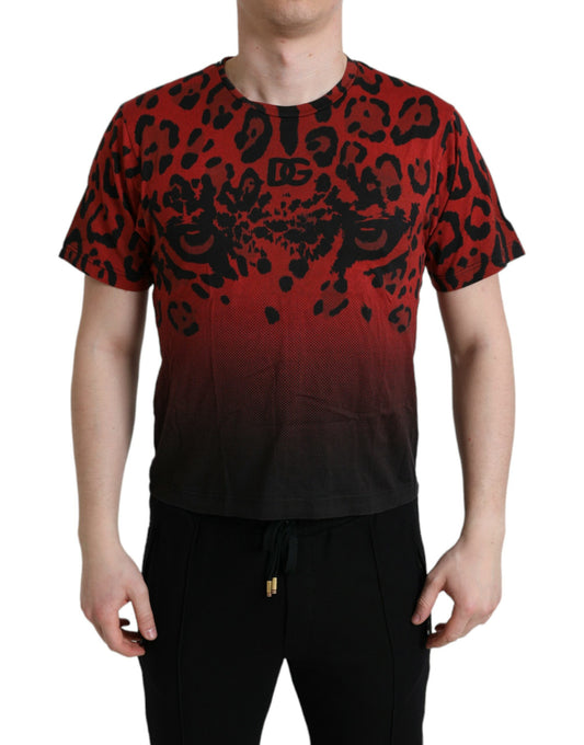 Rotes Rundhals-T-Shirt mit Leopardenmuster