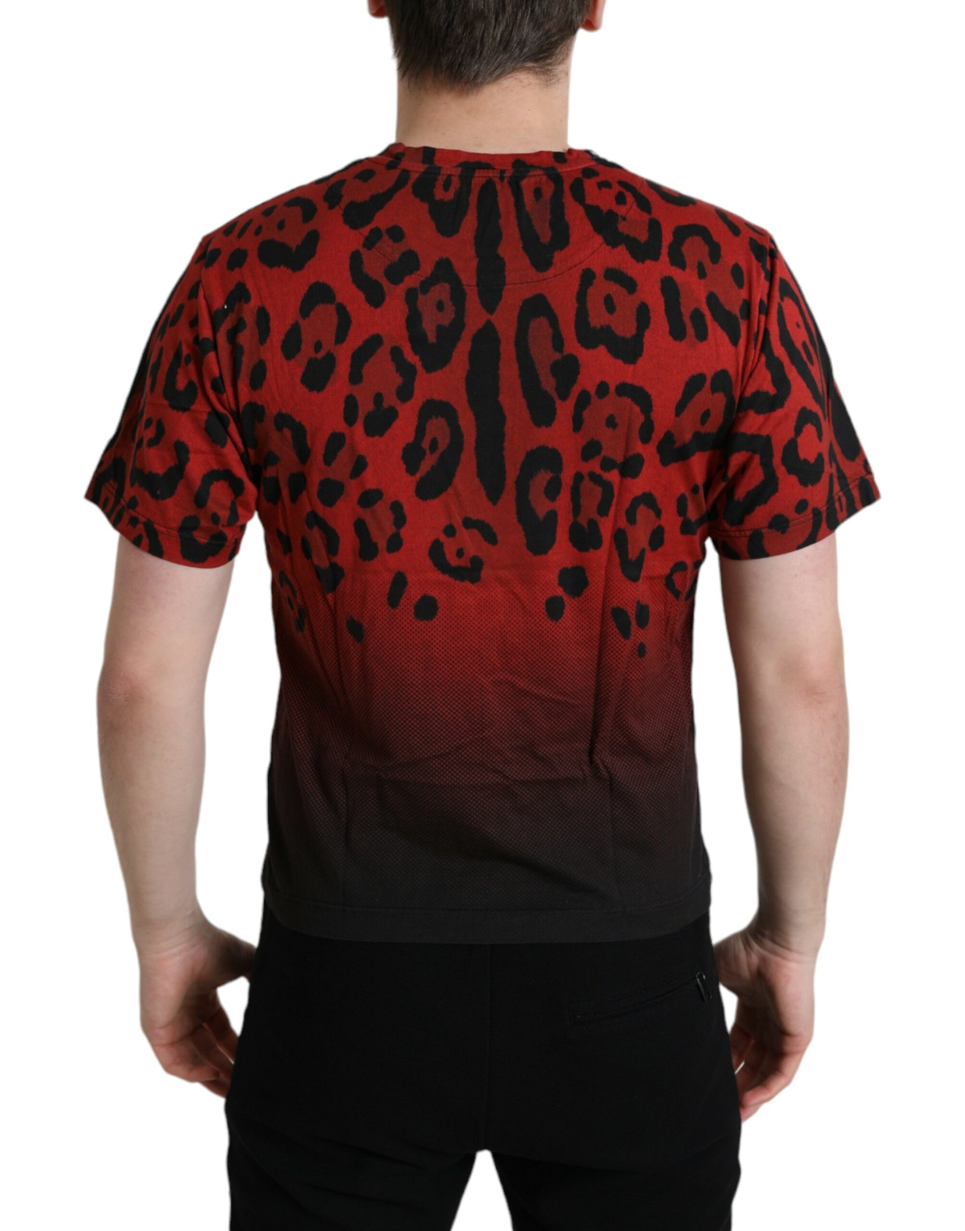 Rotes Rundhals-T-Shirt mit Leopardenmuster