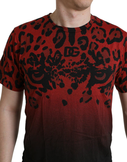 Rotes Rundhals-T-Shirt mit Leopardenmuster