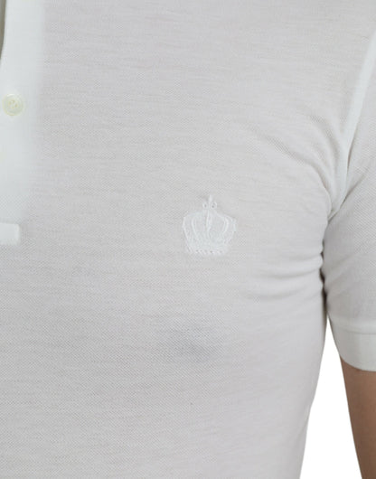 Weißes Poloshirt aus Baumwolle mit Kronenstickerei