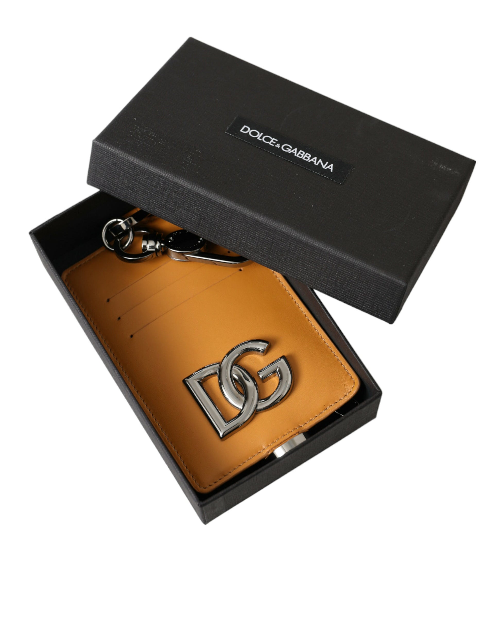 Elegante tarjetero de piel de becerro color naranja
