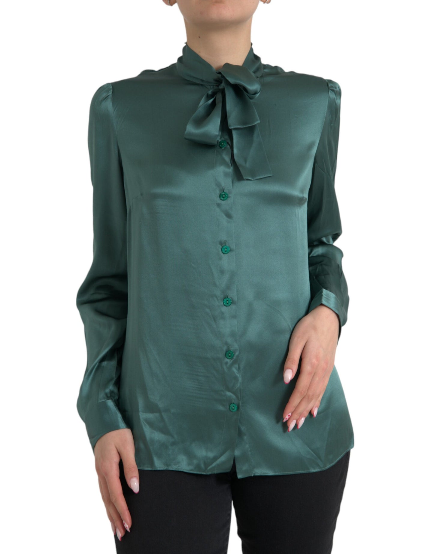 Elegante blusa de seda verde oscuro