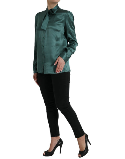 Elegante blusa de seda verde oscuro