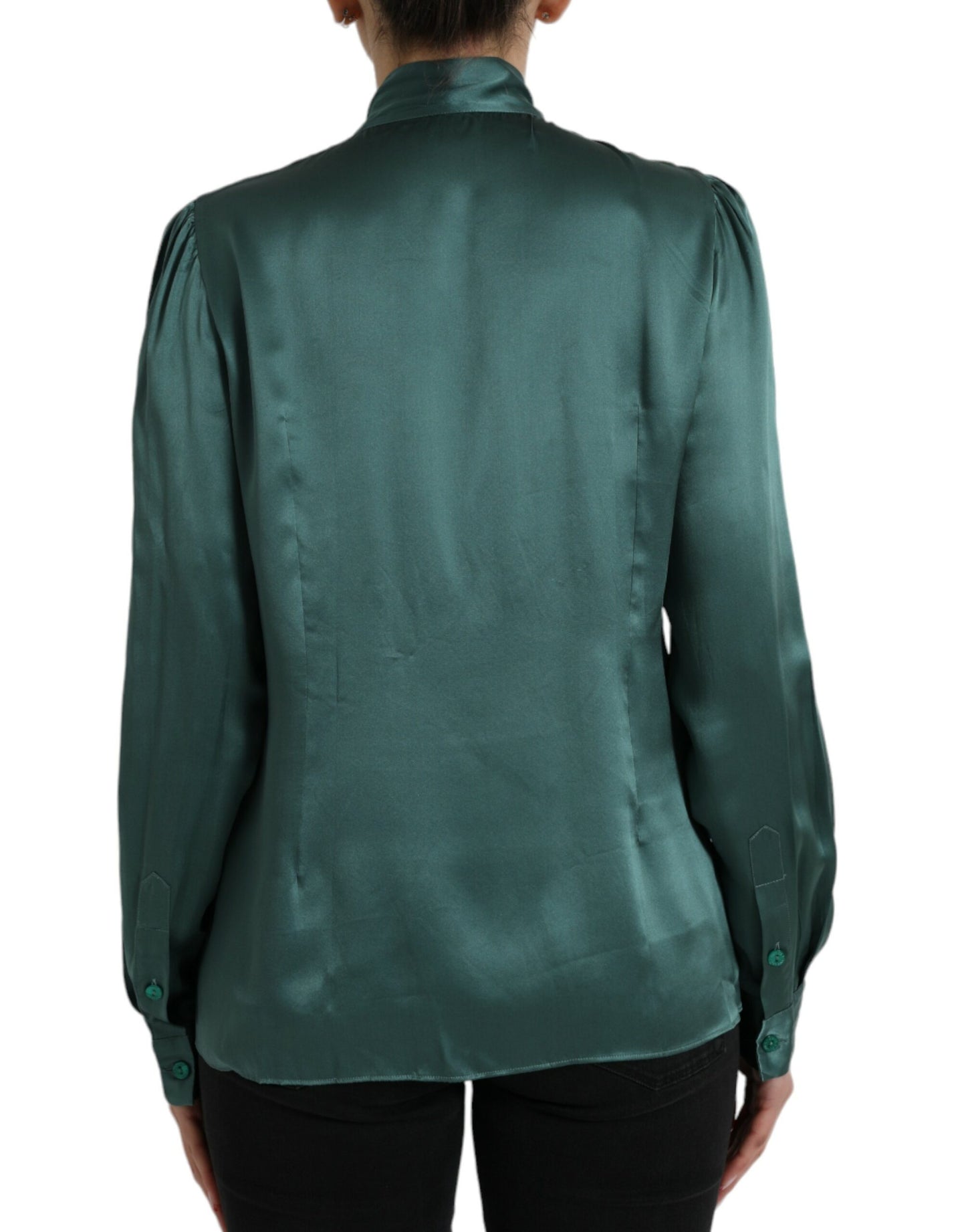 Elegante blusa de seda verde oscuro