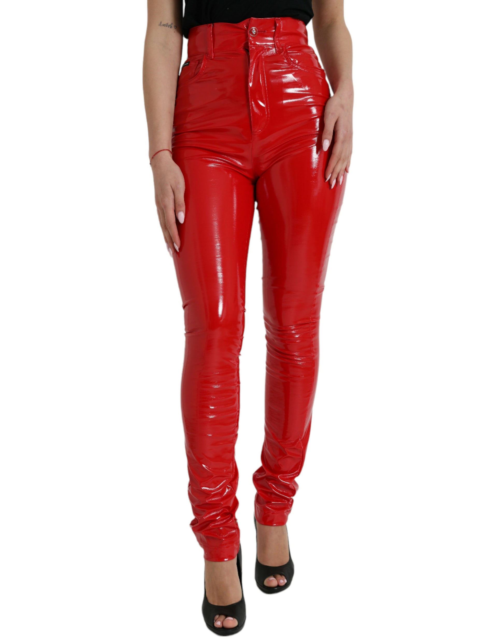 Schicke rote Skinny-Hose mit hoher Taille