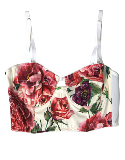 Top corto con bustier y mezcla de seda con estampado floral