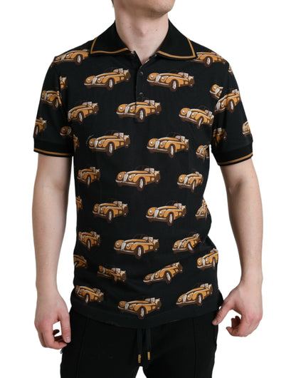 Camiseta polo de manga corta con estampado de coches negros