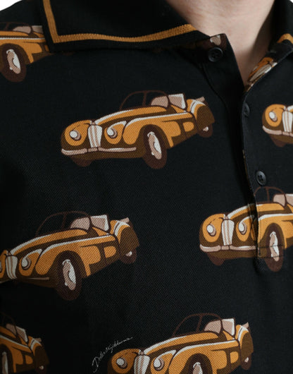 Camiseta polo de manga corta con estampado de coches negros