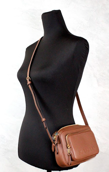 Small Branded Tan Brown Leather Camera Crossbody Bag