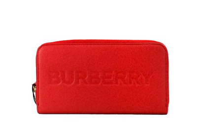 Cartera de mano continental de cuero con logotipo en relieve rojo de Elmore