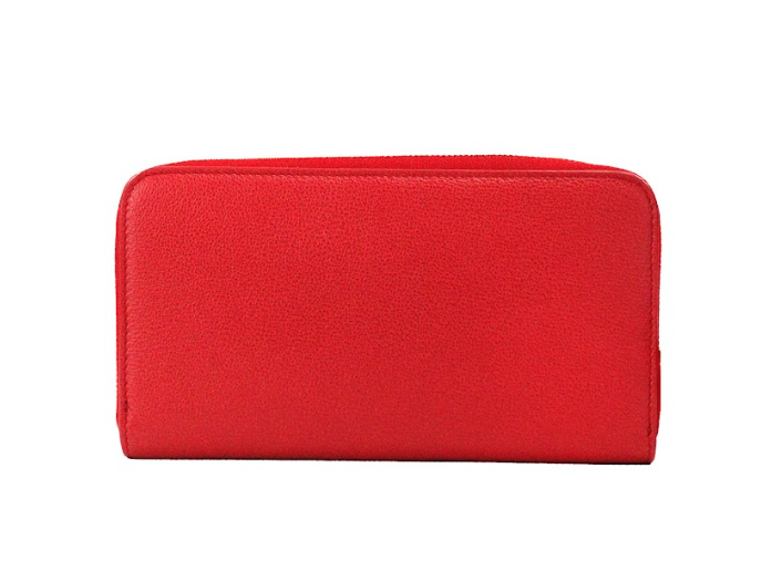 Cartera de mano continental de cuero con logotipo en relieve rojo de Elmore