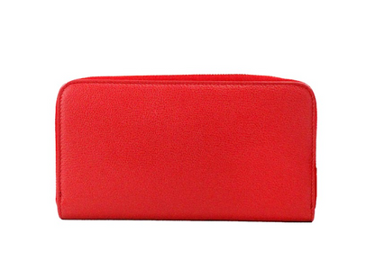 Cartera de mano continental de cuero con logotipo en relieve rojo de Elmore