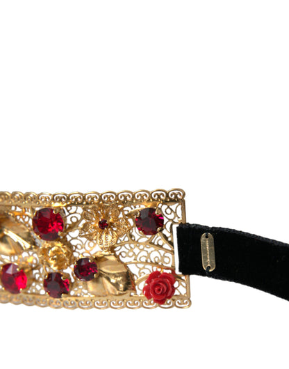 Gold Brass Red Roses Crystal Jewel Waist Belt