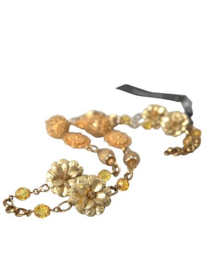 Crystal Flower Filigree Gold Brass Statement Necklace