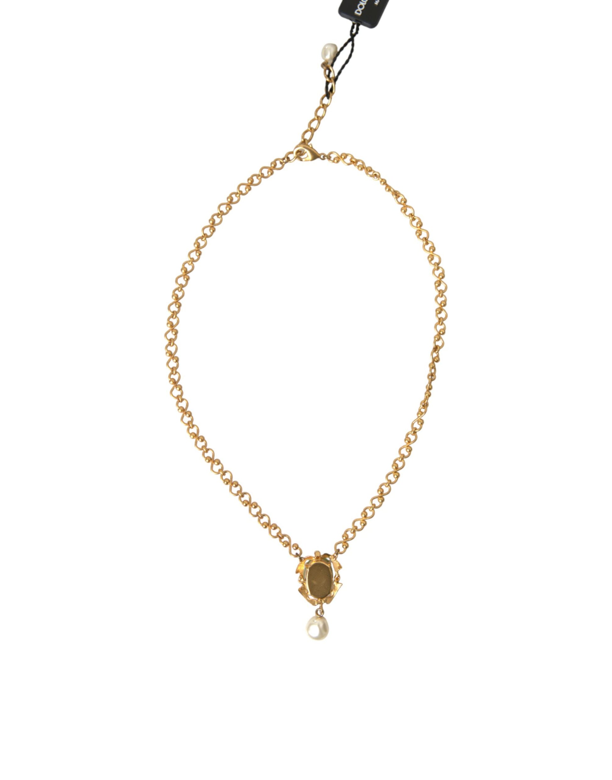 Gold Brass Chain Pearl Pendant Charm Necklace