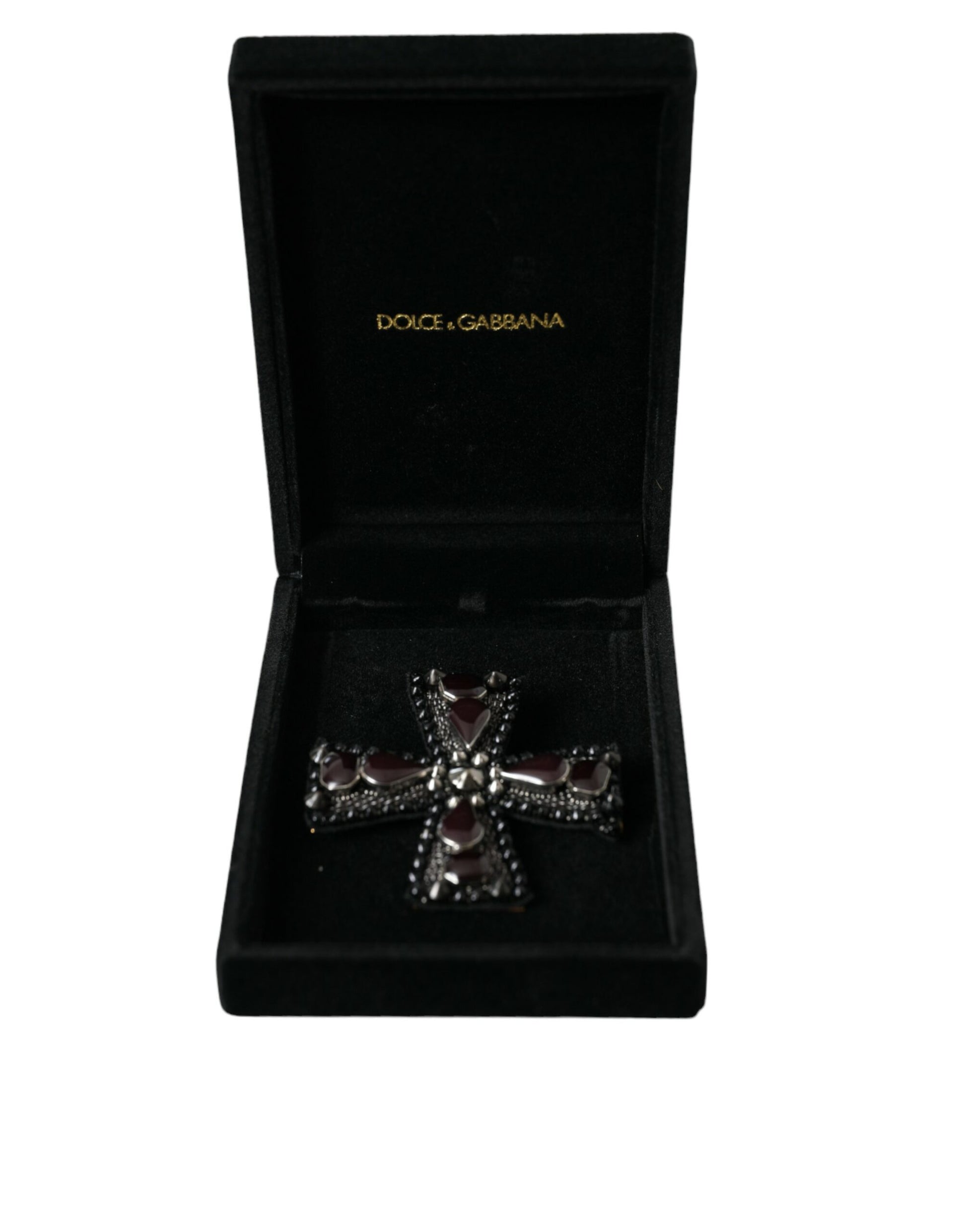 Black Crystals Embellished Cross Pin Brooch