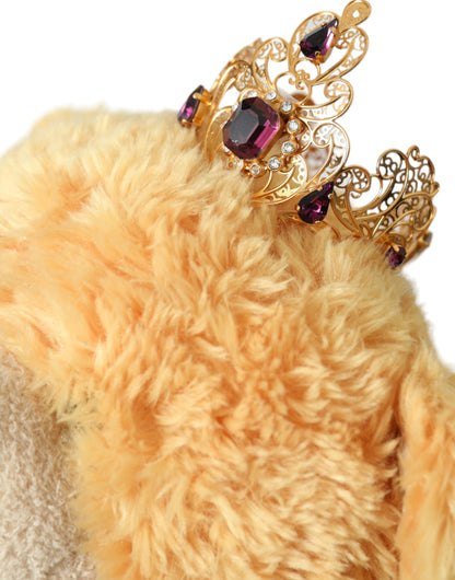 Diadema para el pelo con corona de cristales dorados y osito de peluche marrón