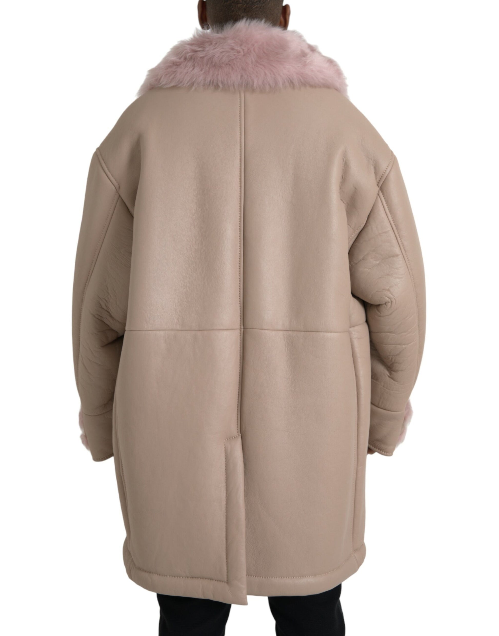 Beige-rosa Lammleder-Shearling-Manteljacke