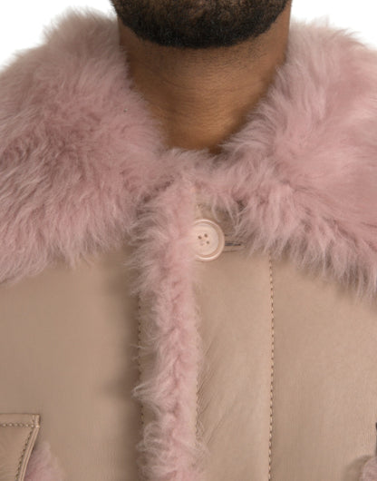 Beige-rosa Lammleder-Shearling-Manteljacke