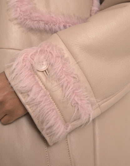 Beige-rosa Lammleder-Shearling-Manteljacke