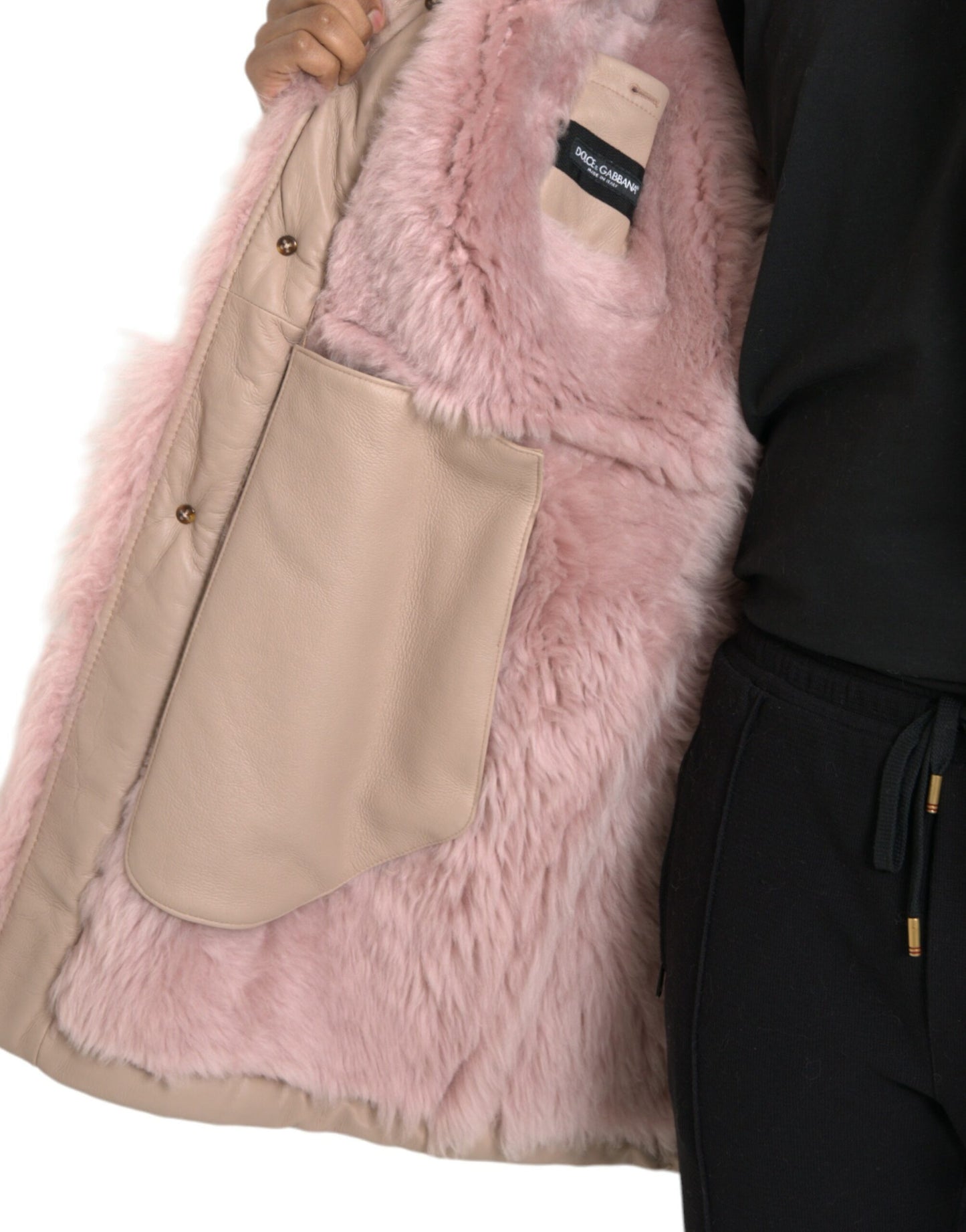 Beige-rosa Lammleder-Shearling-Manteljacke