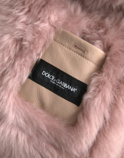 Beige-rosa Lammleder-Shearling-Manteljacke