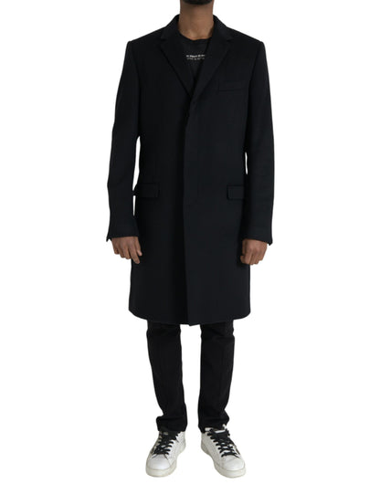 Schwarze Trenchcoat-Jacke aus Wolle und Kaschmir