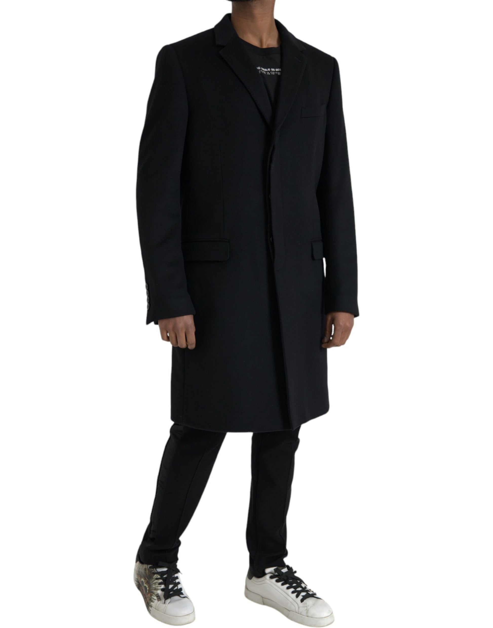 Schwarze Trenchcoat-Jacke aus Wolle und Kaschmir